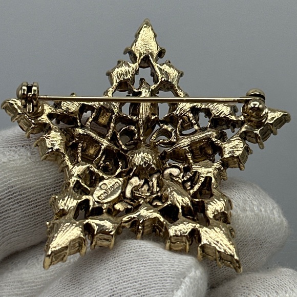 Gorgeous Goldtone GRAZIANO Champagne & Pink Rhinestone STAR Brooch Pin #028 - Picture 6 of 7